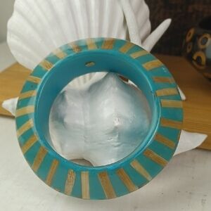 KJL VTG Turquoise Tone Bamboo Lucite Bicone Knife Edge Bangle Bracelet